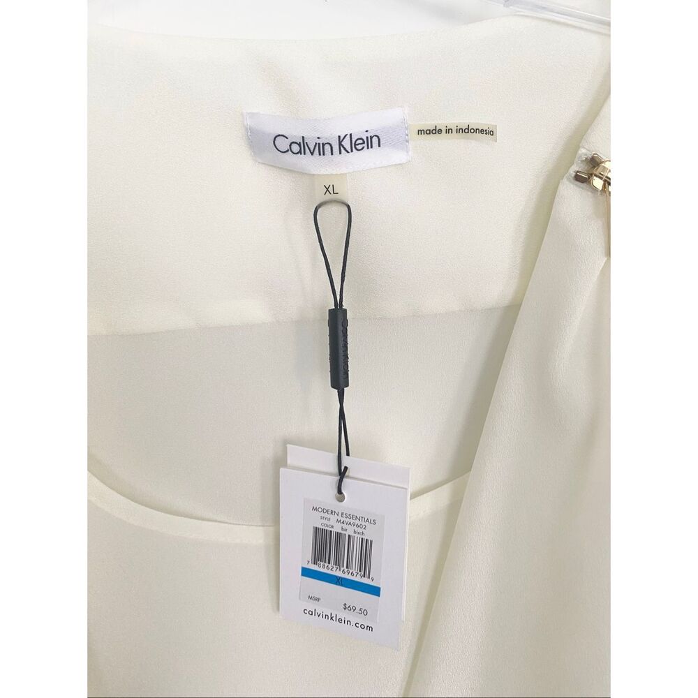 Calvin Klein Surplice Wrap 3/4 Sleeve Ivory Blouse Sz XL NWT - Picture 2 of 5